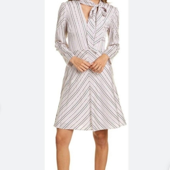TAILORED REBECCA TAYLOR JUNIPER SILK BLEND NECKTIE STRIPED DRESS - Picture 11 of 12